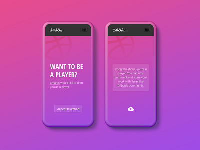 Dribbble Invitation Accepting Screens app concept debut dribbble dribbble app gradient interaction interface mobile app design pink purple ui ux