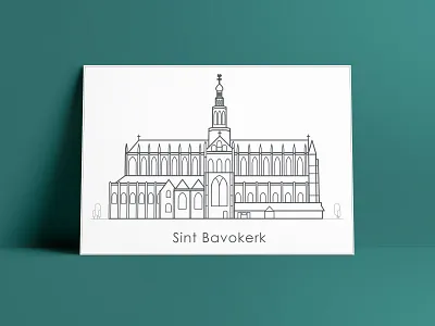 Illustration Sint Bavo Church architectural clean design drawing graphic design greetingcard haarlem icon illustration minimalism netherlands tekening vector