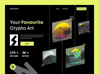 Crypto Artz Website. art bitcoin blockchain clean crypto currency cryptoart cryptocurrency dark ethereum marketplace modern nft nfts orix platform sajon token ui design uiux web design
