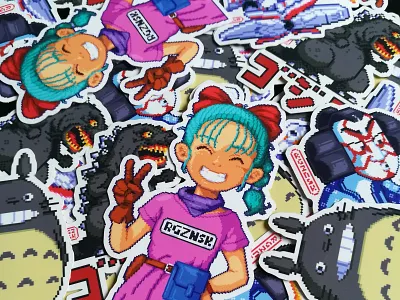 Pixel Stickers design digital art dragon ball drawing game art godzilla illustration japan pixel art sticker stickers totoro videogames