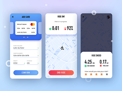 Scooter App [Ride Screens] autonomous blockchaintechnology clean design decentralized escooter ethereum interface mobile app design services ui ux vehicle