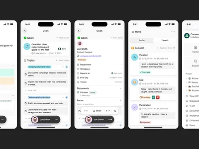 Managing your work life effortless apps cansaas design hr interface mobile mobile app mobile app ui mobile ui mobile ux productivity saas task ui ux workplace