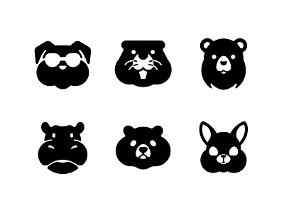 Animal Head animal bear beaver character dog flat design head hippo icon illustration logo rabbit silhouette