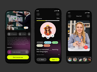 English Learning Mobile App andriod app app design app interface courses courses app design digital education education english courses english learning ios learning app mobile app mobile app design mobile ui online learning product design ui ux
