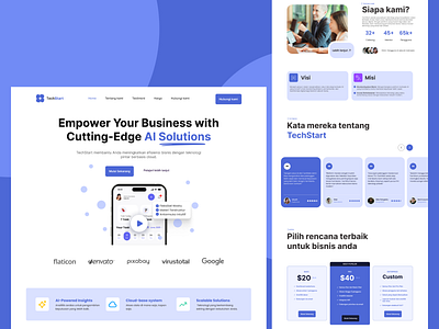 TechStart - AI Business Solution Website blue business elementor figma landing page marketing start up ui uiux ux web design website wordpress