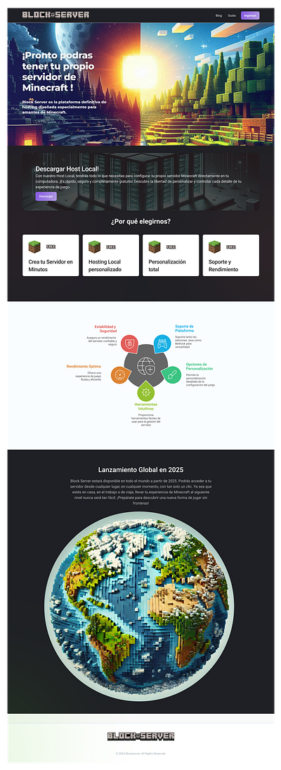 Block Server Landing Page branding design graphic design landing logo minecraft servers service ui ux