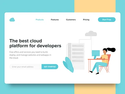 Cloud Startup Concept branding clean color cover design design ecommerce ecommerce design flat icon illustration landing page logo minimal type typography ui ux vector web website