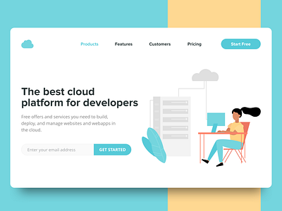 Cloud Startup Concept branding clean color cover design design ecommerce ecommerce design flat icon illustration landing page logo minimal type typography ui ux vector web website