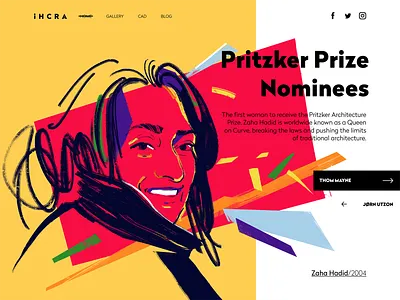 Architecture Magazine Website architect architecture art design digital art digital painting graphic design hero image illustration interaction design online magazine portrait procreate ui user experience user interface ux web design website zaha hadid