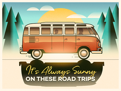 Camper Van - infographic header affinity car design gradient illustration noise retro road scenery sun tree trip vector vehicle vehicular volkswagen vw