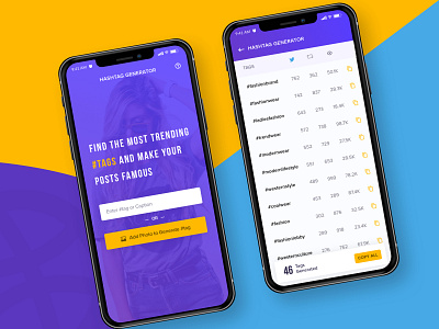 Hashtag Generator app - iPhone X debut debut shot design hashtag ios iphone x app mobile mobile app ui