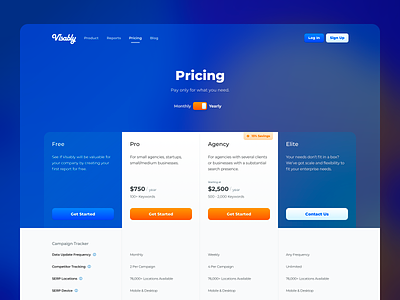 Visably Pricing Page campaign enterprise get started gradient keyword level marketing monthly plan price pro promotion saas savings search optimization seo tier web app web site yearly