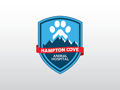 #ThirtyLogos 19 - Hampton Cove Animal Hospital animal animal hospital badge badge logo banner brand branding cat cove design hills hospital logo mountains paw shield thirty day thirty day logo challenge thirty logos vet