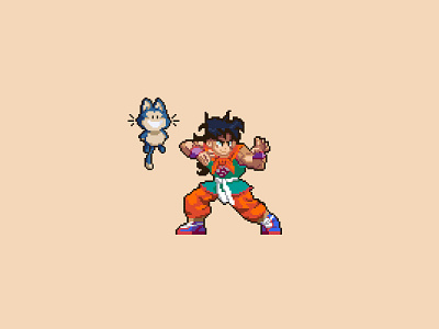 Yamcha And Puar animal character design design dragon ball dragon ball z dragonball dragonball z dragonballz fighter flat graphic guy illustration ilustracion modern pixel art puar vector yamcha