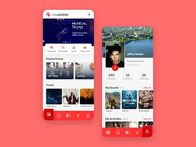 FlowBoard App board bottom bar bottom navigation flow profile page profile screen ui ui ux design ui design ui trends ux ux design