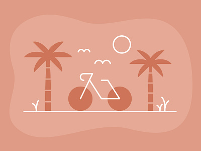 Beachside Bike Ride beach bicycle bike flat icon illustration illustrator ocean palm trees scene travel