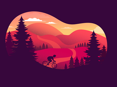 Sunset bike clouds extreme forest hiking illustration landscape mountain mountain biking road silhouette sport sunrise sunset travel traveler tree trees vector