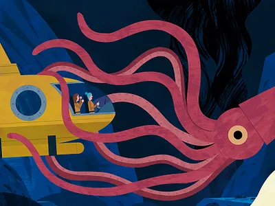 Abyss abyss adventure attack deep geometric giant ocean sea squid submarine texture