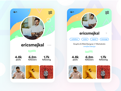 DailyUI #4 - Profile Page: Social Color Blast branding color daily daily ui daily ui 001 followers following instagram media menu bar networking networking lilee systems posts profile social social app social media ui ux ux design