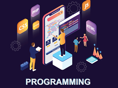 Isometric Artwork Concept of Programming api app application background big business code coding computer computing connection creative data design developer development digital education programmer programming