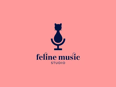 Feline Music Logo. animal cat feline identity logo logo design mic minimal music pink sound studio symbol typography voice