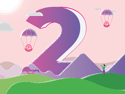 Free Dribbble Invite for talented designer adobe ballons day debut design illustration invite landscape two vector