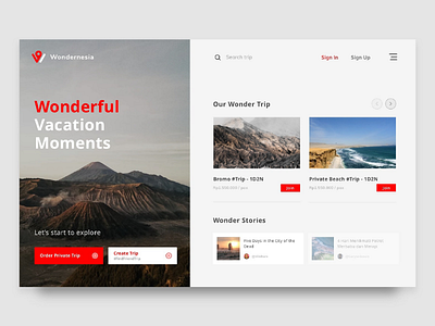 Vacation Website header interface travel trip ui ux vacation webdesign website