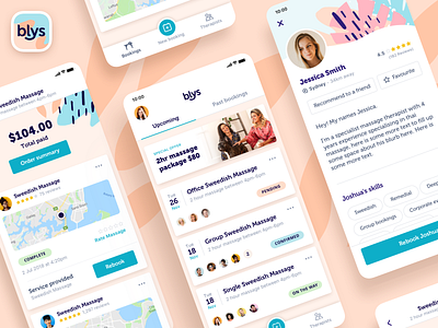 Blys - App user interface app app branding application booking feed ios list massage mobile patern profile ui ui design user interface user interface design ux