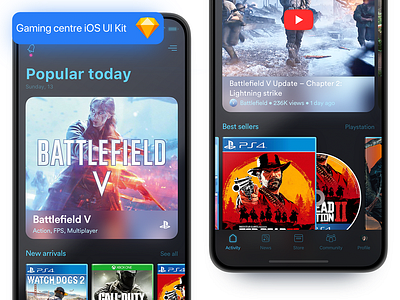 Game centre iOS UI Kit design game gamers gaming ios sketch social template ui uidesign uikit ux