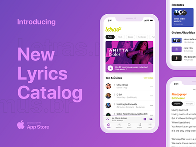 [iOS] Letras.mus.br app clean complexion reduction design first shot hello dribble ios layout lyrics minimal music player ui ux