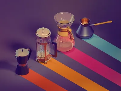 Coffee Brewing Methods barista blender 3d chemex coffee craft icons isometric kadasarva