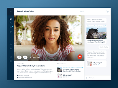Video call lesson chat conversation education freelance languages learning marketplace teaching ui ux video call web app