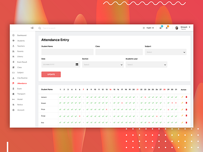 Attendance Entry Page design ui ux web