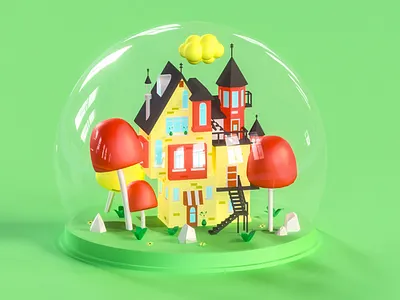 House 3 3d 3d animation app architecture building building design dome game house house illustration interface isometric landing page low poly render texture typography ui ux web web design