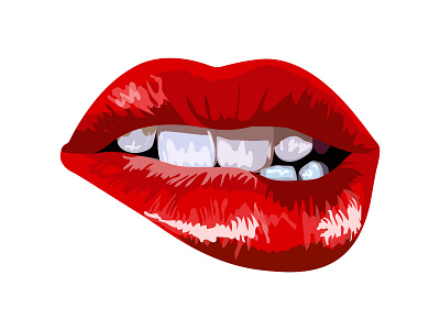 Bitten Lip Illustration art bitch bitten branding clean creative desire detail detailed hot illustration leap make up realist red sexy tooth vector