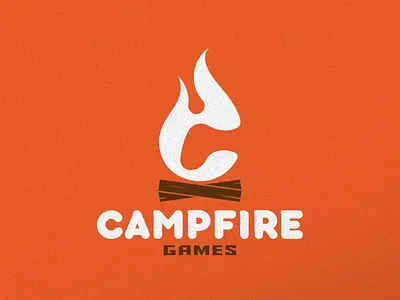 C + Campfire + Game console logo concept branding camping design fire gamer games gaming logo negative space negative space logo orange vector