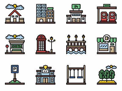 City Elements Filloutline building city city elements coffee design flat icon illustration lifestyle