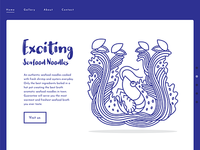 Exciting Seafood Noodles 2d concept design creative design exciting food illustration inspiration line art noodles oysters playful seafood shrimp ui ux design user interface vector website website concept website design