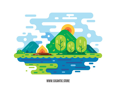 Flat Design Landscape Illustration in Adobe Illustrator cc 2019 art background background art background image branding cartoon design draw drawing fire flat flat design gigantic illustration illustrator landscape landscape design landscape illustration vector vector art