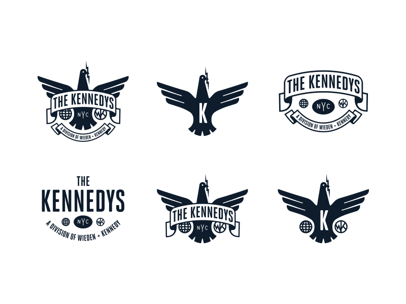 The Kennedys New York City - Wieden+Kennedy agency banner banners brand identity branding globe incubator program just do it lightning bolt logo logotype new york city pigeon responsive branding system the kennedys wieden kennedy wk