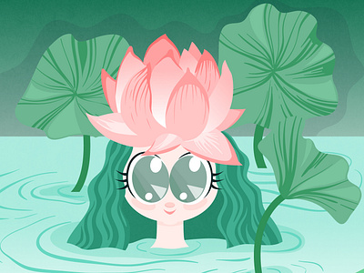 Lotus Princess cartoon girl leaf lotus lotus flower pond water water lily