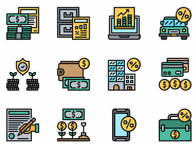 Taxes Filloutline application building flat icon icons icons set illustration money taxes