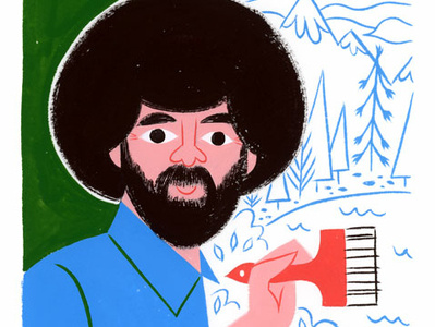 Bob Ross afro bob ross color design editorial fan art gouache icon illustration joy of painting kidlit painting pbs portrait