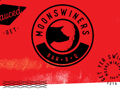 Moonswiners Menu barbecue bbq circle logo logo moon pig restaurant restaurant branding swine vintage