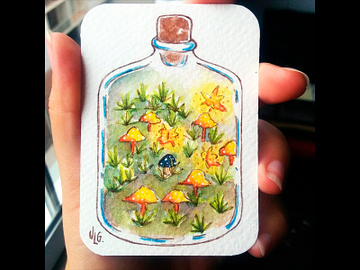 Magical Jar - Yellow aceo illustration magical bottle magical jar original character painting watercolor