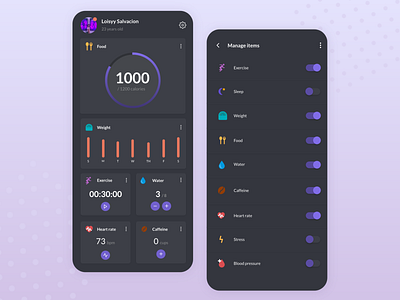 Settings #007 #DailyUI dailyui dailyui 007 dark ui design fitness app health app illustration settings ui