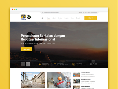 Pama Persada Website Design construction corporate dribbble elegant government illustration interactiondesign ixd ui uidesign uxdesign web webdesign website yellow