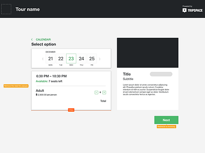 Tripspace.co date picker (draft) app design landing page ux