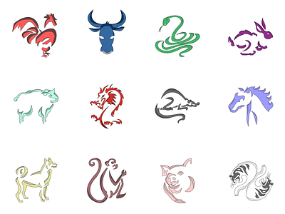 Zodiac Collection adobe adobe illustrator animal chinese new year collection color colored design designer digital graphic icon icon set illustration illustrator logo spirit animal symbolset vector