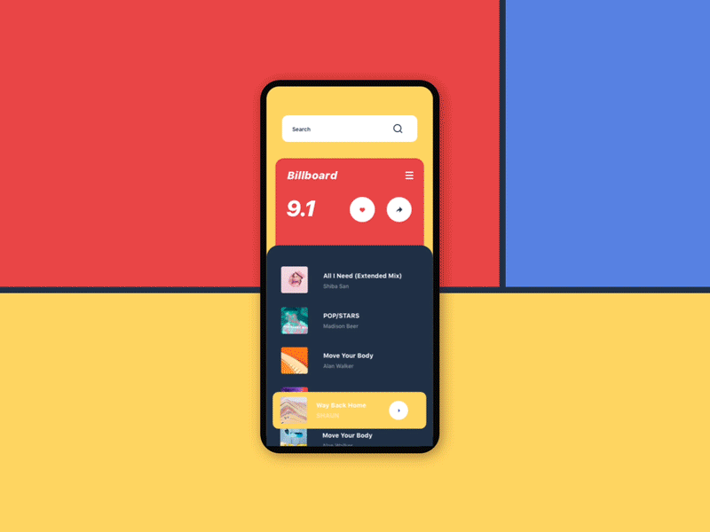 App app blue card color interface label music ui ux